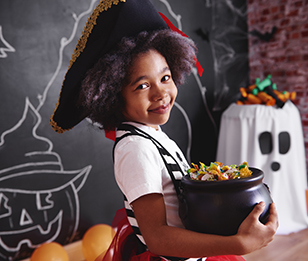 A child with candies.