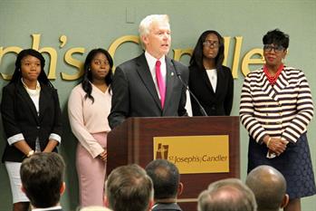 Paul P. Hinchey, President & CEO of St. Joseph’s/Candler, announces the PCT Apprentice Program