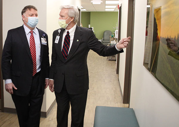 East Georgia Regional Medical Center CEO Stephen Pennington and St. Joseph’s/Candler President & CEO Paul P. Hinchey tour the new Nancy N. and J.C. Lewis Cancer & Research Pavilion – Statesboro.